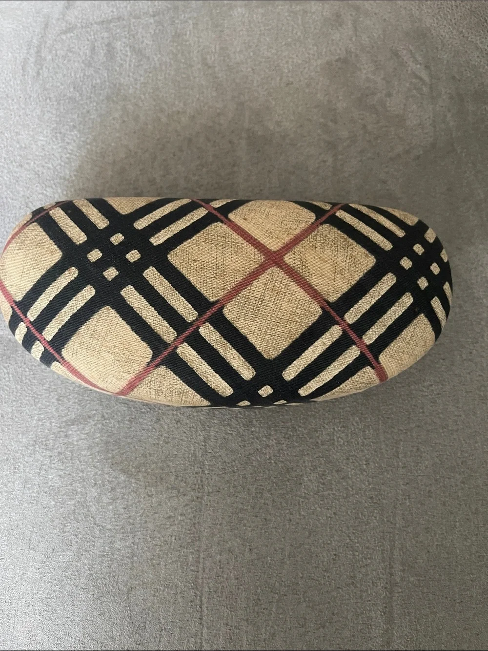 Burberry Beige Plaid Sunglasses Case with Black and Red Accents